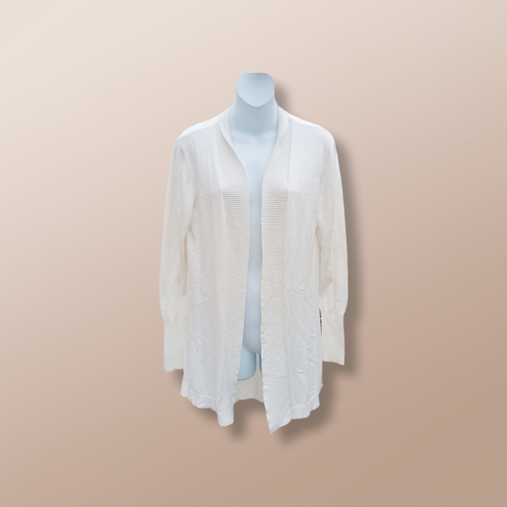 Worthington Cardigan Sweater Open Front Ivory Size L